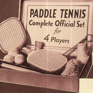 A late-1920s boxed set of paddle tennis equipment, similar to the one James Cogswell brought home