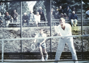 Mike Gillespie (serving) and Tom Houlihan in the final of the 1992 Men’s Nationals, held at the Huntington Country Club in Huntington, Long Island, New York