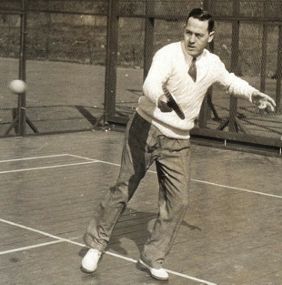 Publicity photograph of O'Hearn playing singles in t1937 when he won both the Men's Single and Doubles titles.