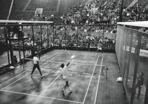 Doug Russell (left, far side) and Gordon Gray defeat Steve Baird and Chip Baird (right, near side) in five sets at the West Side Tennis Club in Forest Hills, Queens